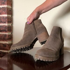 COPY - Carlos Santana brown Gill ankle booties side zip stacked 2 inch heel